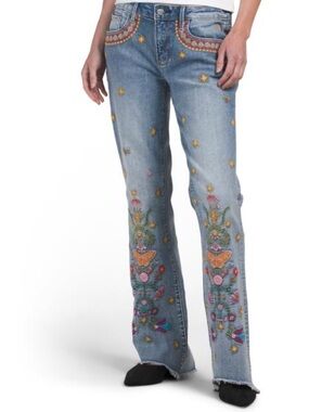 Driftwood Embroidered Light Blue Women’s Jeans with Floral & Butterfly Motif